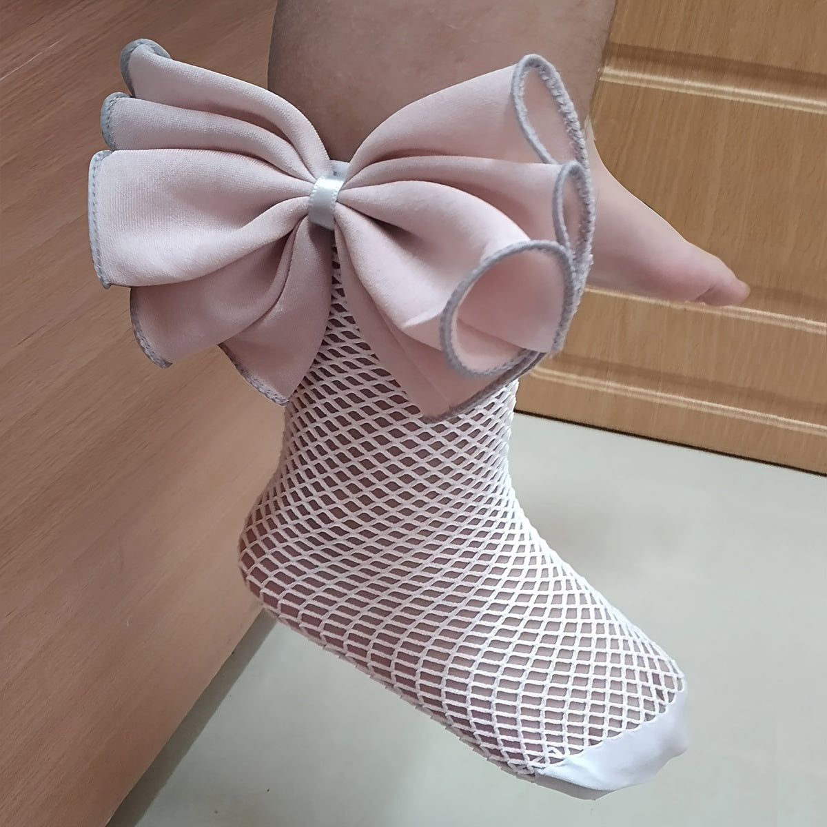 Girls Mesh Fishnet Socks With Bow - Party Performance