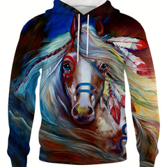3D Print Horse Hoodie for Men Autumn Winter