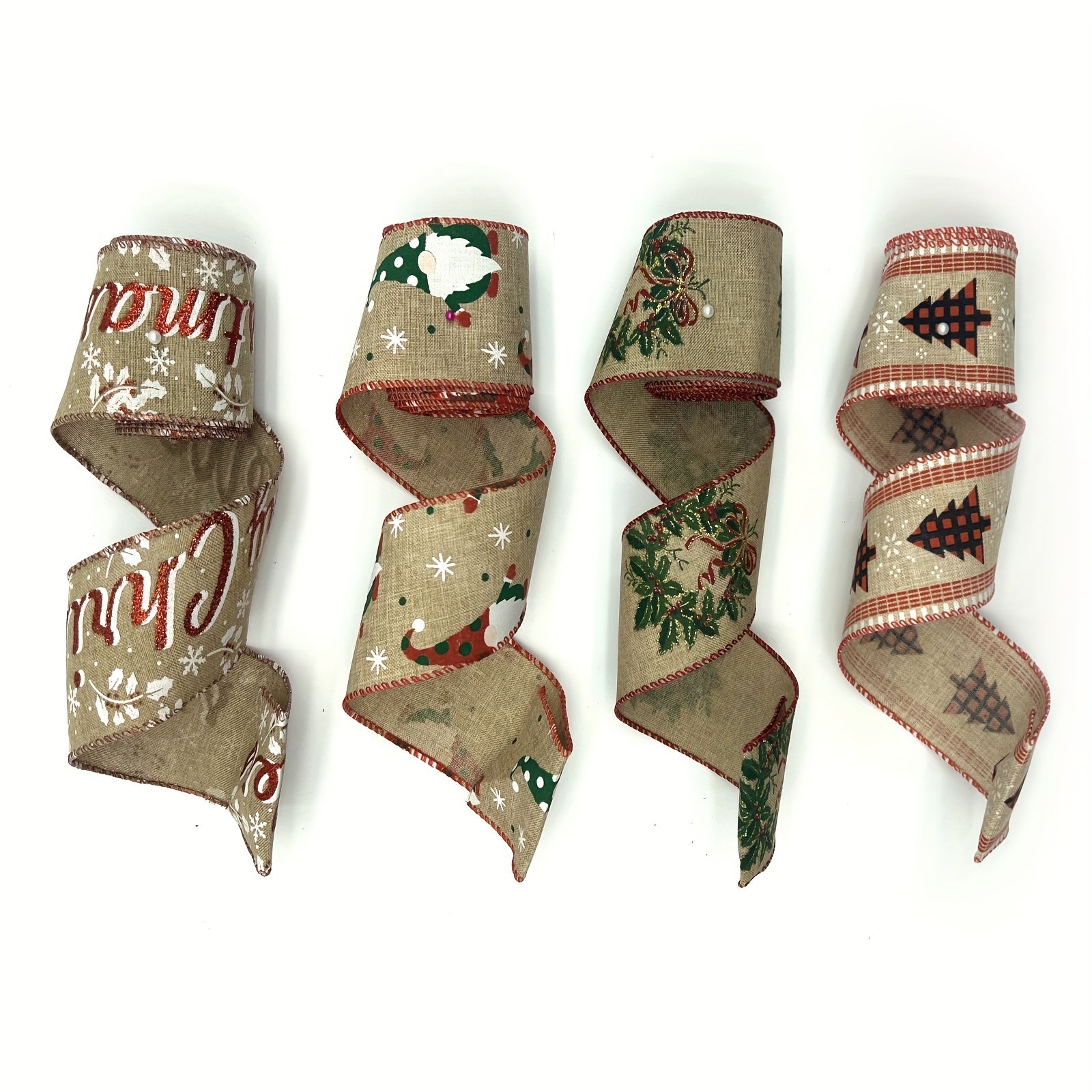 4.57 Meter Burlap Christmas Ribbon Wired Tree Snowman Gnome Brown