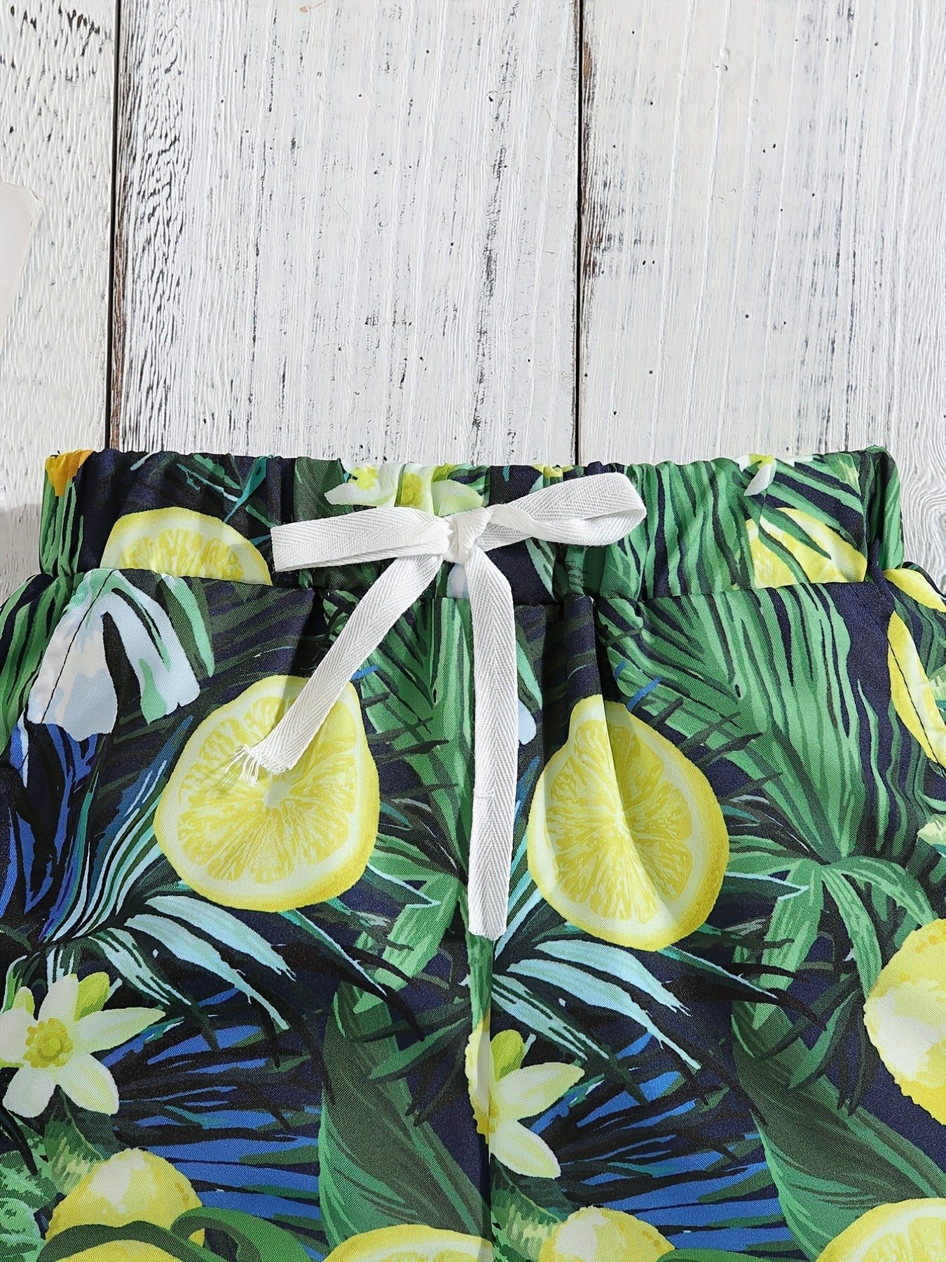 Boys Lemon Flower & Leaf Print Casual Shorts for Vacation Beach