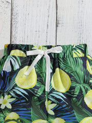 Boys Lemon Flower & Leaf Print Casual Shorts for Vacation Beach