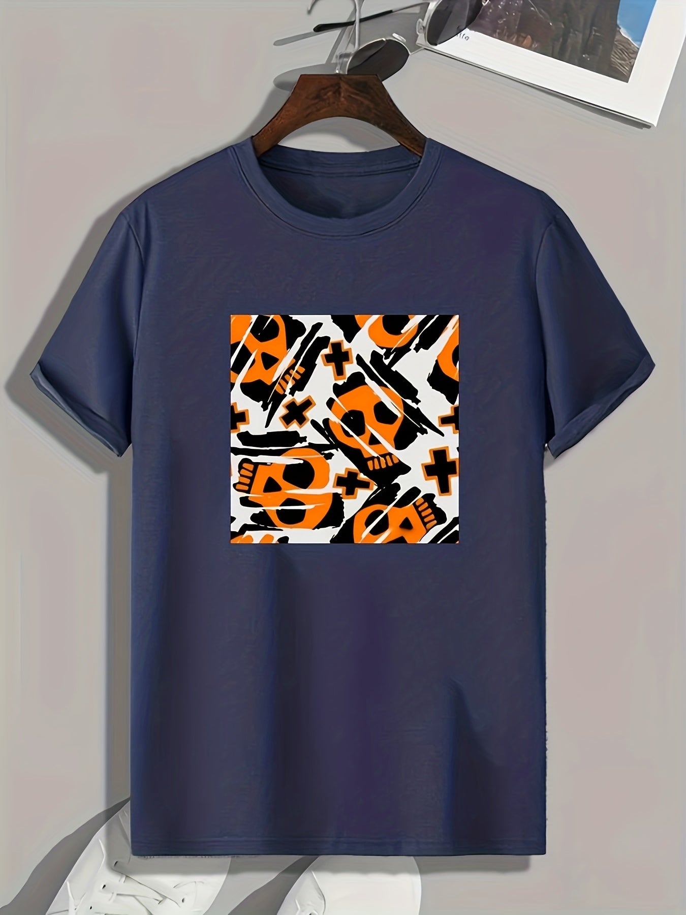 Skull Pattern Print Men's Comfy Sports T-shirt