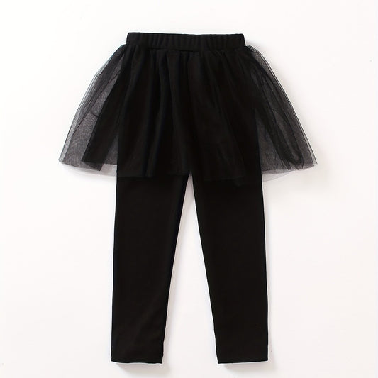Toddler Girls One piece Pants Solid Trousers Matching Mesh Short Skirt