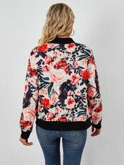 Vintage Floral Print Zipper Jacket Casual Long Sleeve Loose Outerwear