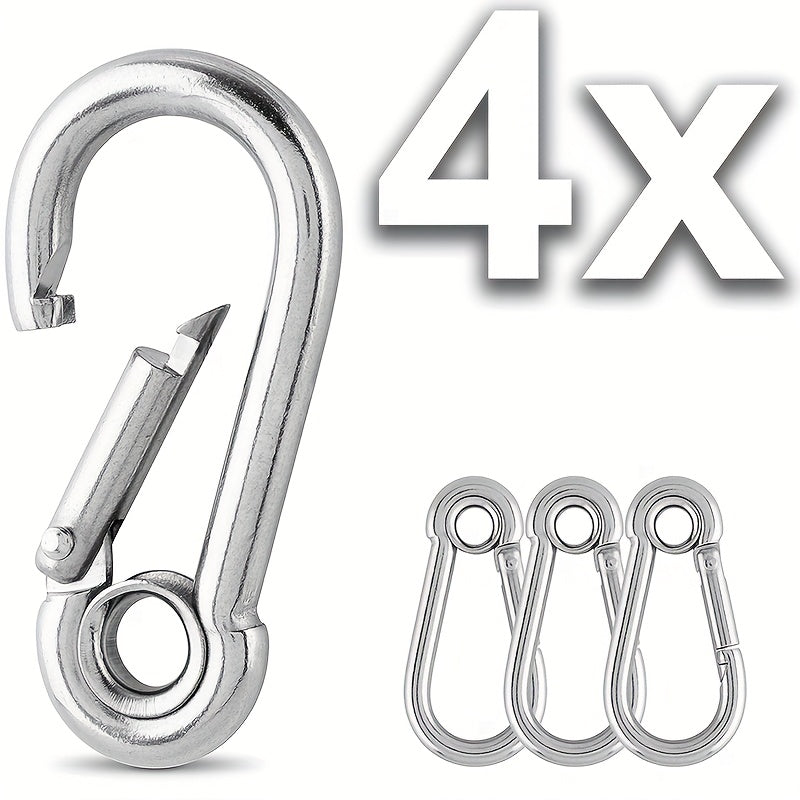 4pcs Heavy Duty 304 Stainless Steel Carabiner Clips 6.05cm 60kg Load Capacity