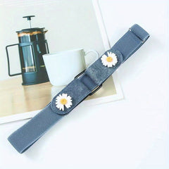 Daisy Buckle Elastic Belt Flower Casual PU Belts Adjustable