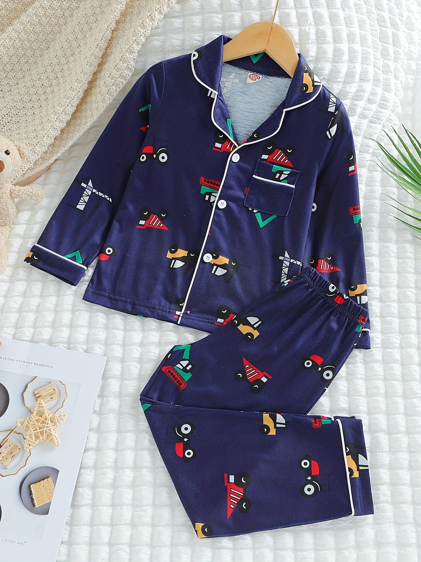 Boys Cartoon Car Print Pajama Set