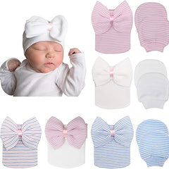3 Sets Baby Girls Thermal Bow Cap & Mittens Set