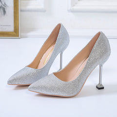 Glitter Stiletto Heels Pointed Toe Slip On Wedding Dress High Heels