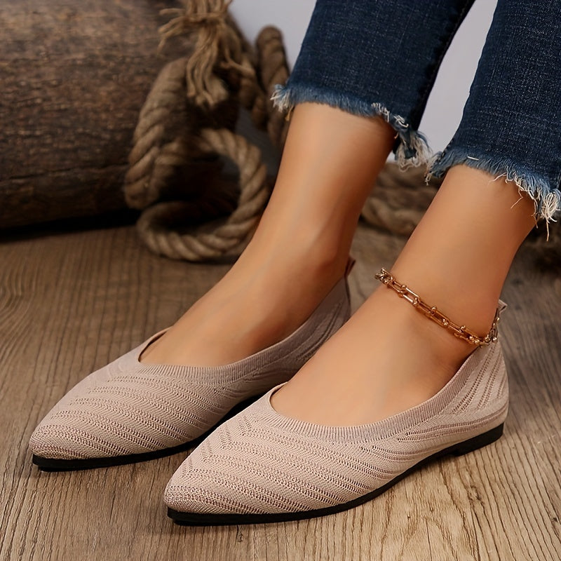 Women's Knit Pointed Toe Ballet Flats Soft Sole Slip On Shoes