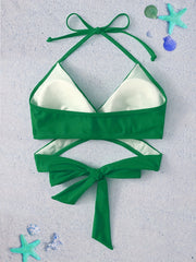 Criss Cross Surplice V Neck Halter Bikini Top