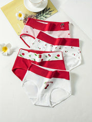 4pcs Heart & Cherry Print Briefs Women's Lingerie & Underwear