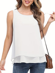 Solid Layered Tank Top Crew Neck Sleeveless Summer Tank Top