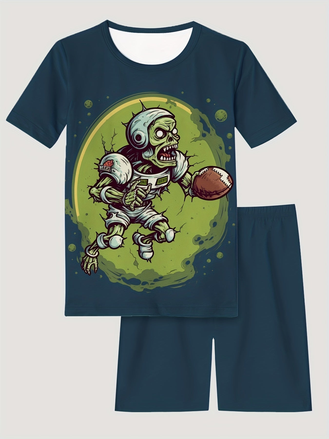 Kid's Halloween Style 2pcs Pajamas T shirt & Shorts Set Cartoon Rugby Zombie Pri