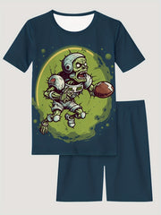 Kid's Halloween Style 2pcs Pajamas T shirt & Shorts Set Cartoon Rugby Zombie Pri