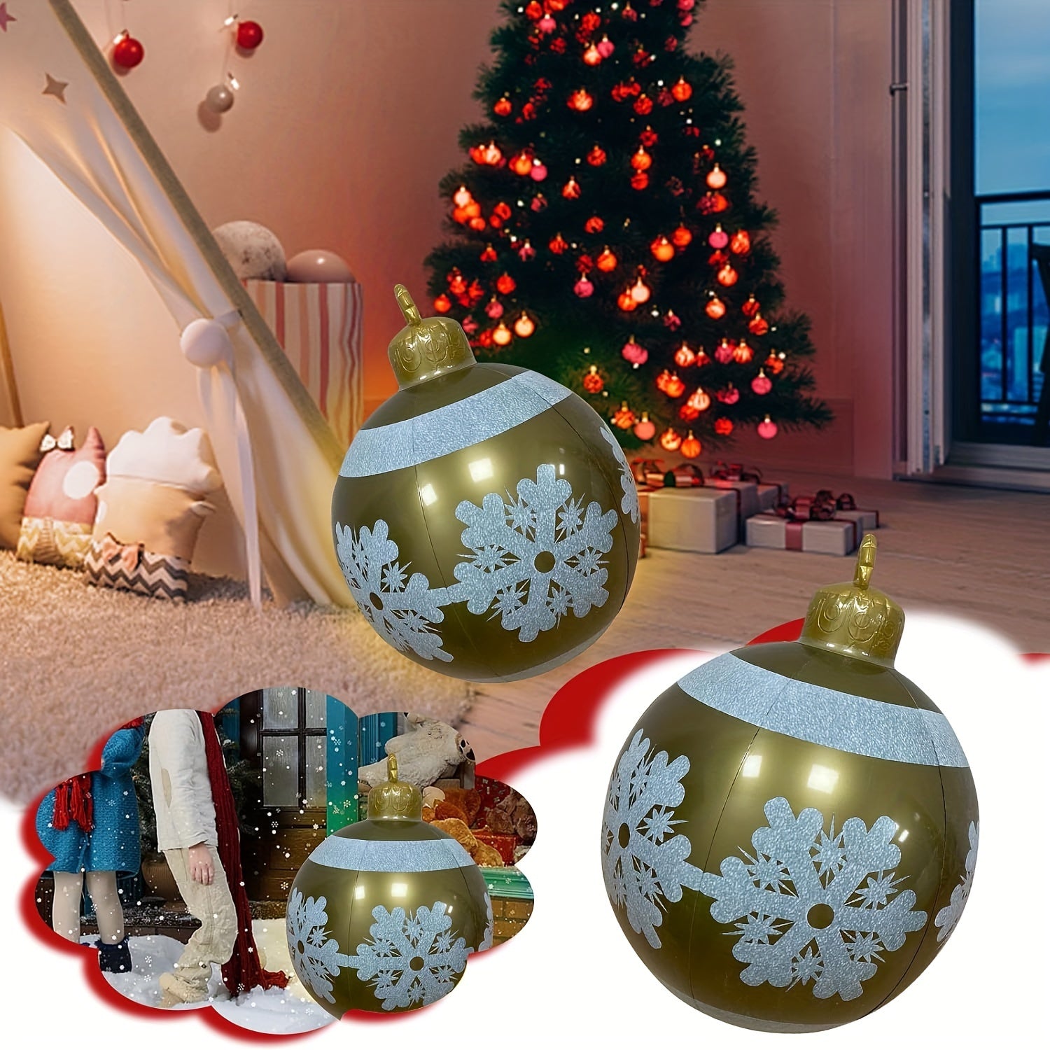 Large Outdoor Christmas Inflatable Decorated Ball, 59.94 cm, PVC Material