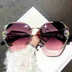 Rhinestone Rimless Sunglasses Gradient UV400