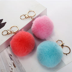 Pom Pom Charm Keychain Faux Rabbit Fur Fluffy Key Ring Bag Accessory Car Pendant