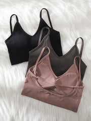 3pcs Solid Ribbed Cami Crop Tops V Neck Hollow Out Top Women's Lingerie