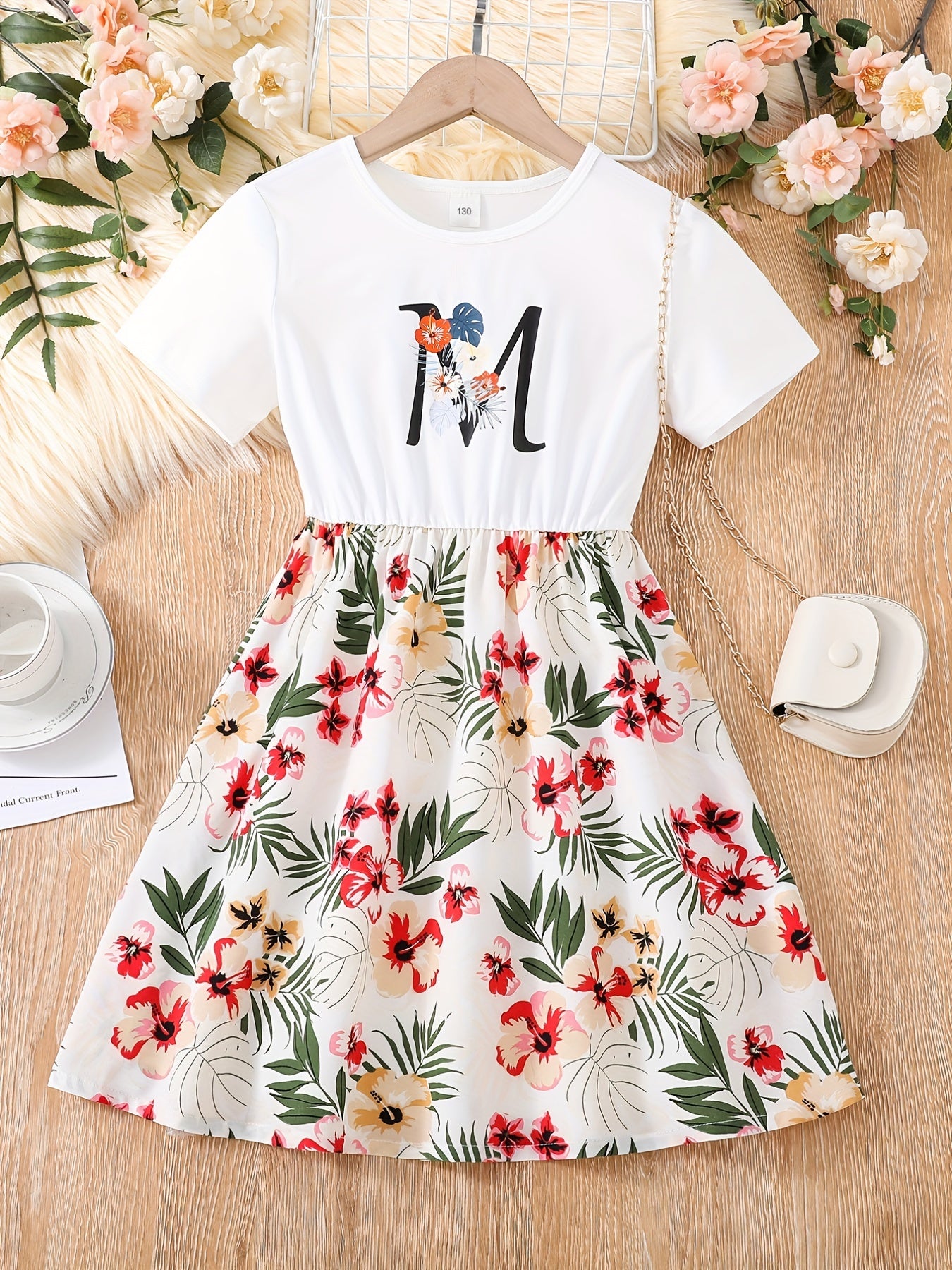 Kid Girls' Casual Dress Floral Skirt & T Shirt Patchwork Dresses