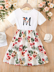 Kid Girls' Casual Dress Floral Skirt & T Shirt Patchwork Dresses