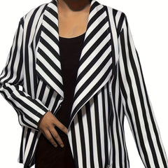 Striped Print Zipper Blazer Long Sleeve