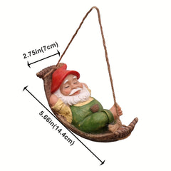 Sleepy Gnome in Swing Hammock Garden Decoration - Outdoor Resin Statues