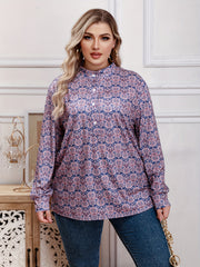 Boho Blouse Women's Plus Allover Print Mock Neck Pullover Shirt Top