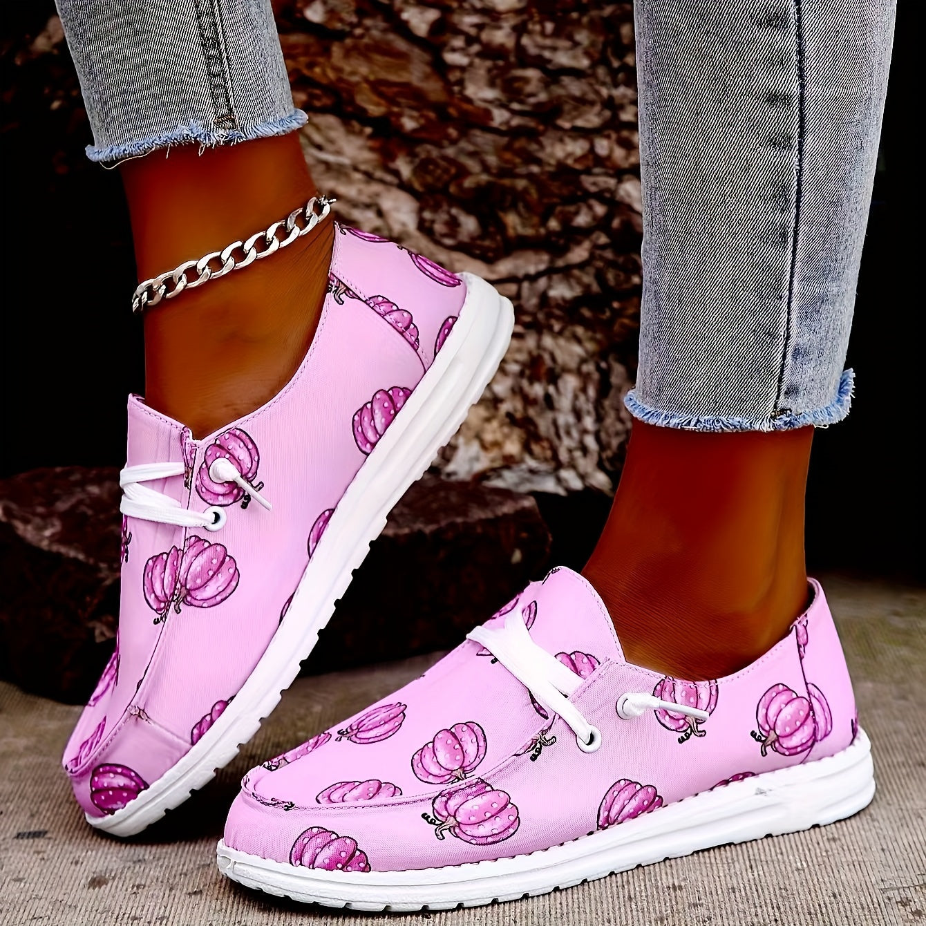 Women's Pumpkin Printed Canvas Shoes Low Round Toe Halloween Shoes