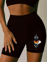 Women's Plus Letter Print High Rise Biker Shorts