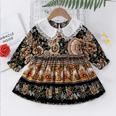 Baby Girls Floral Dress with Long Sleeve and Doll Collar