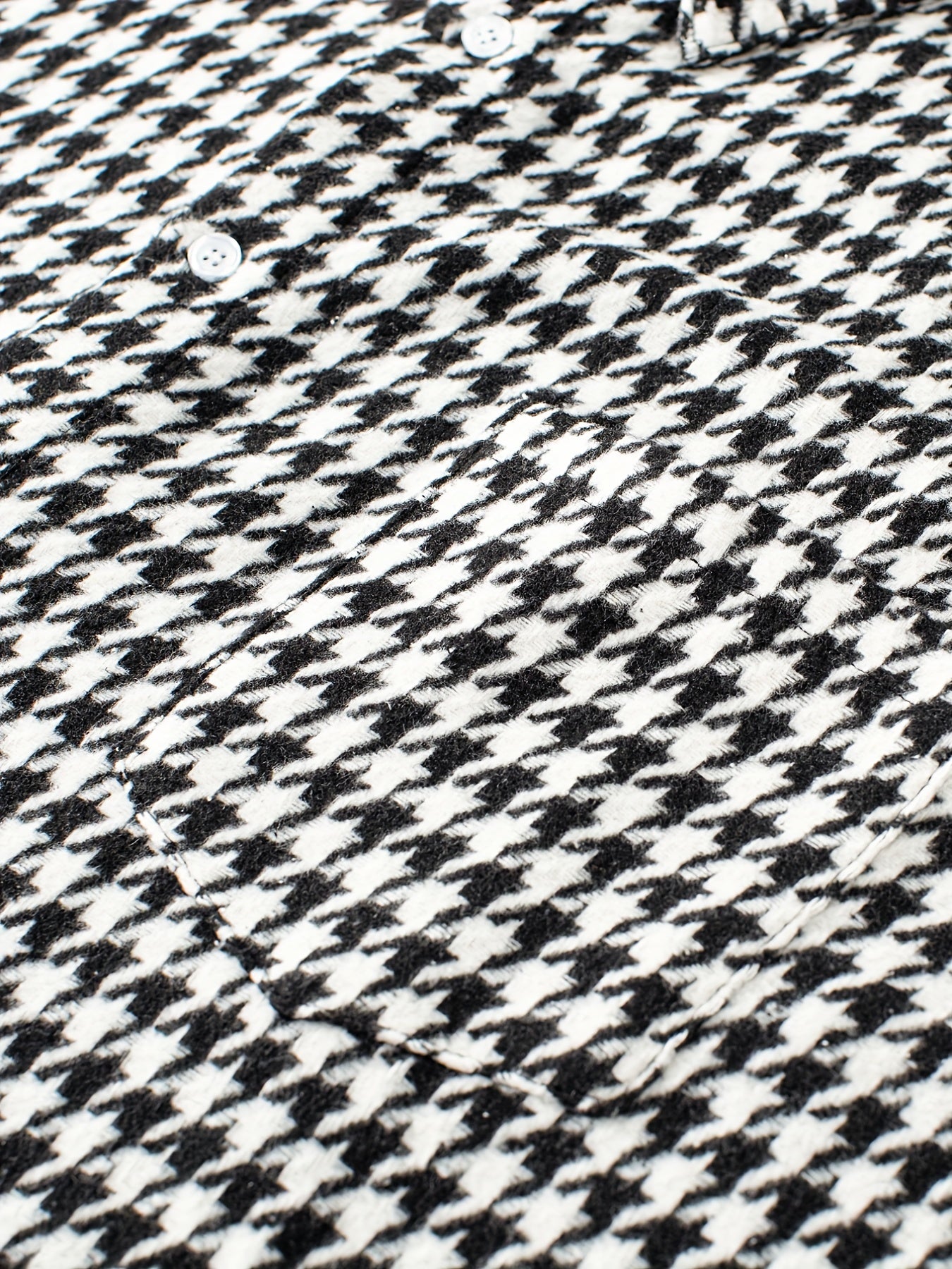 Men's Houndstooth Shirt Chest Pocket Casual Lapel Button Up Long Sleeve Shirt
