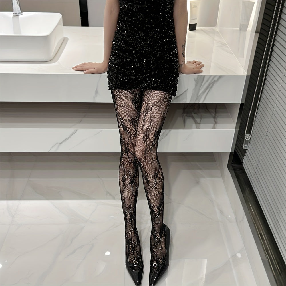 2 Pack Floral Fishnet Tights High Waist Mesh Pantyhose Stockings