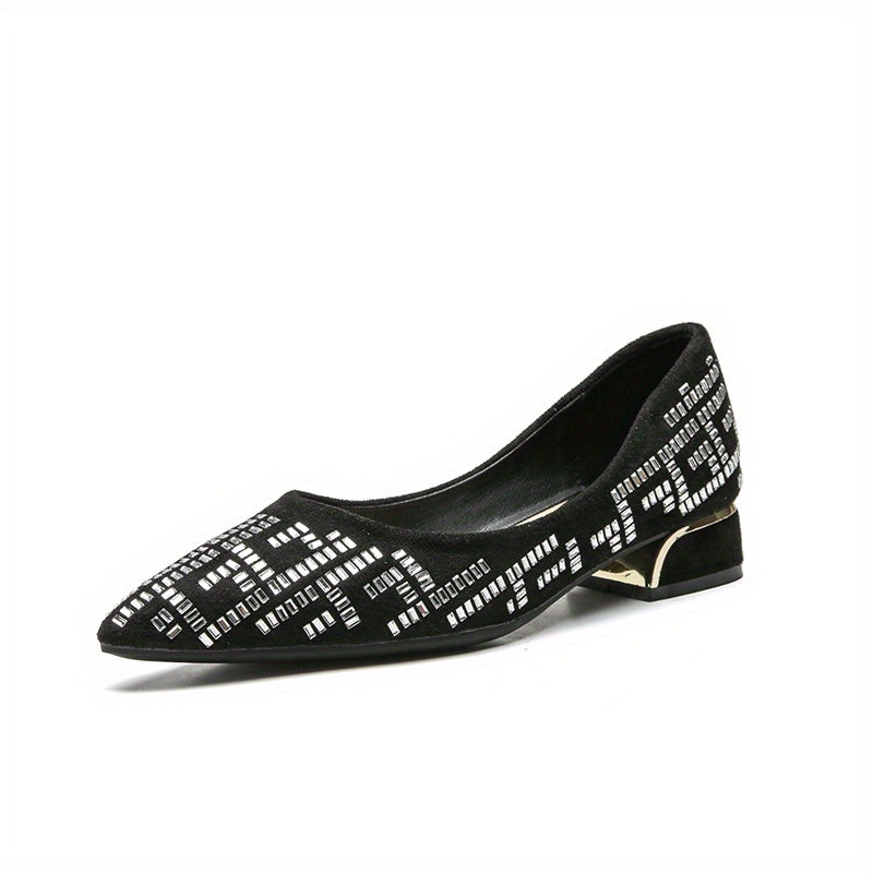 Women's Rhinestone Pointed Toe Slip On Shoes Low Heel Dress Shoes