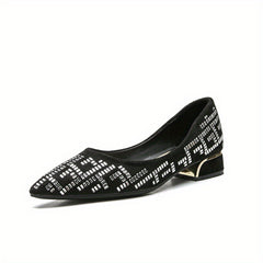 Women's Rhinestone Pointed Toe Slip On Shoes Low Heel Dress Shoes