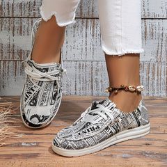 Women's Letter Print Canvas Shoes Casual Lace Up Outdoor Sneakers