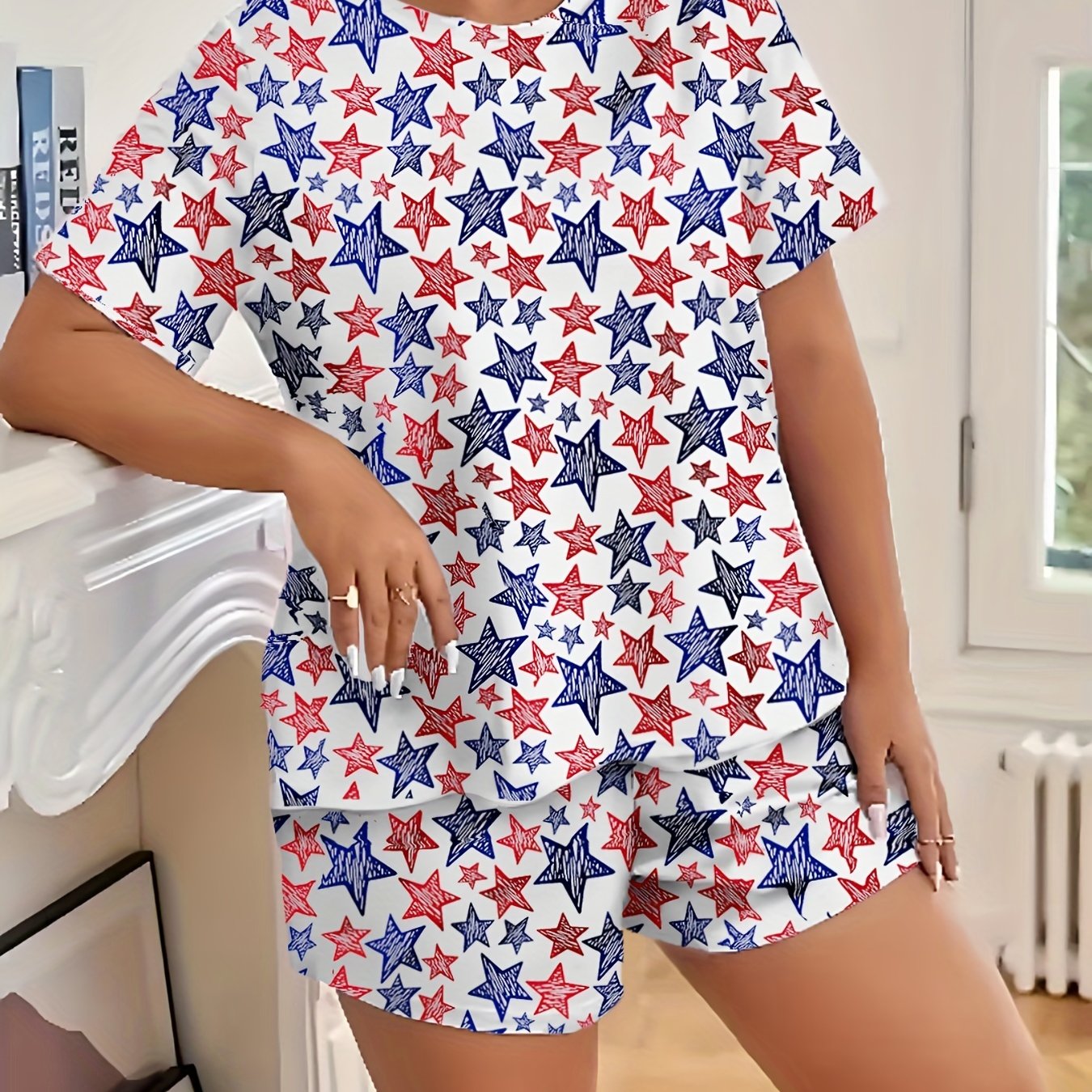 Independence Pajama Set Flag Print Top & Shorts Two Piece