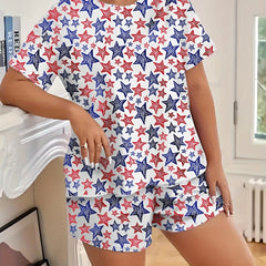 Independence Pajama Set Flag Print Top & Shorts Two Piece