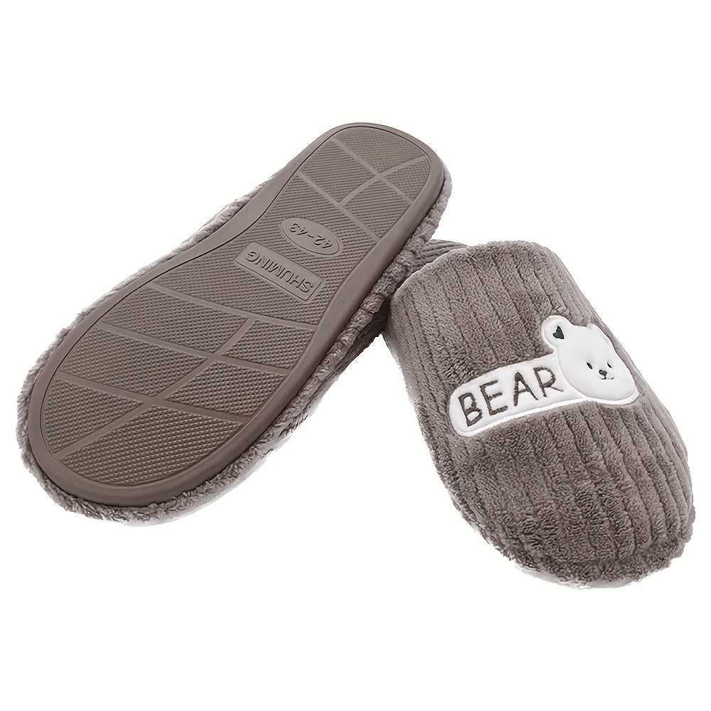 Men's Bear Slippers Soft Plush Cozy Anti-Skid Indoor Shoes