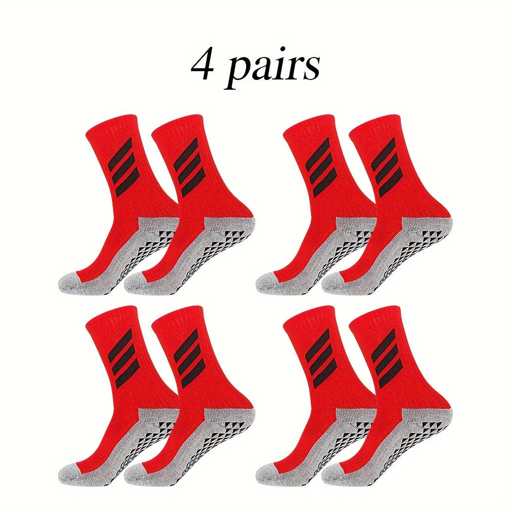 4 Pairs Non Slip Striped Football Socks