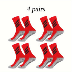 4 Pairs Non Slip Striped Football Socks