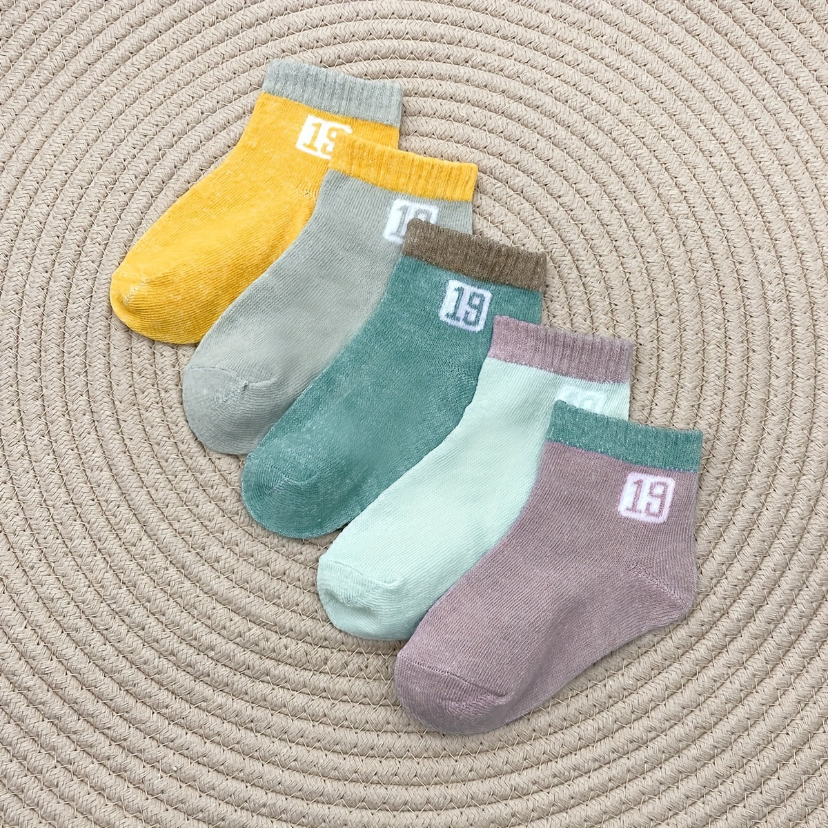 5 Pairs Toddler Crew Socks Number Print Boys Girls