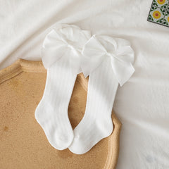 Girls Bowknot Decor Plain Cotton Socks