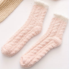 5 Pairs Mid Tube Fuzzy Floor Socks Warm & Comfy Women's Stockings