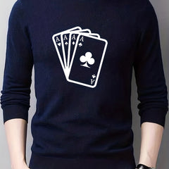 Poker Cards Print Crew Neck Pullover Sweater for Men