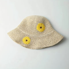 Sunflower Crochet Straw Sun Hat Wide Brim UV Protection Adjustable Basin Hat