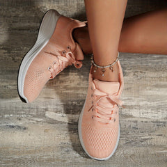 Women's Knitted Sports Shoes Lightweight Lace Up Outdoor Running Shoes