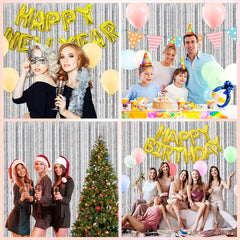 4pcs Silvery Foil Fringe Backdrop Curtains For Party Decorations