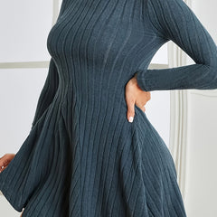 Solid Long Sleeve High Neck Stretch Dress