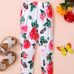 Baby Girls Floral Butterfly Elastic Waist Pants for Summer Spring